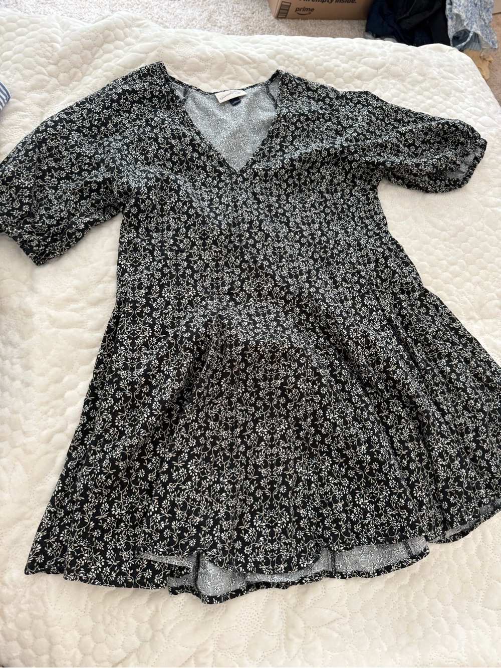 Universal Thread Black Floral V-Neck Mini Dress